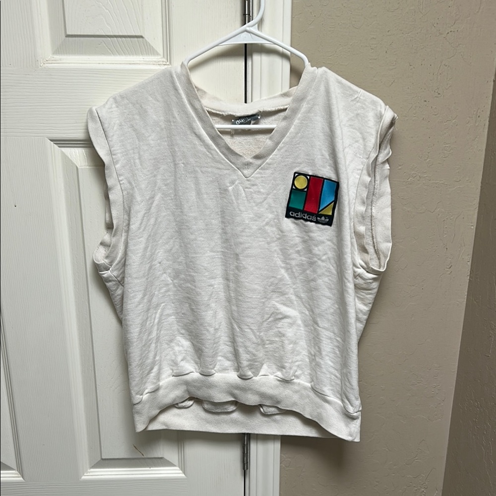 Adidas White Sleeveless V-Neck Top, Medium